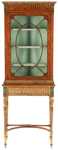 ENGLISH NEOCLASSICAL ADAM STYLE PAINTED SATINWOOD DISPLAY CA...