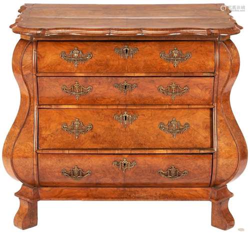 CONTINENTAL BURLWOOD BOMBE CHEST OF DRAWERS