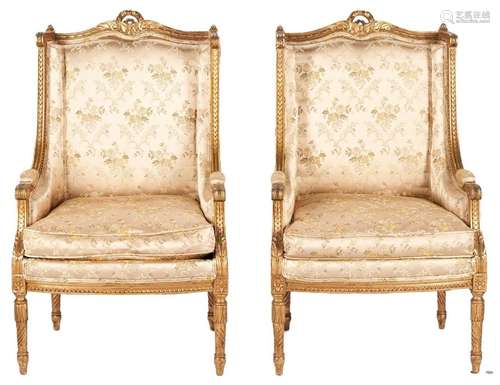 PAIR LOUIS XVI STYLE GILTWOOD ARMCHAIRS