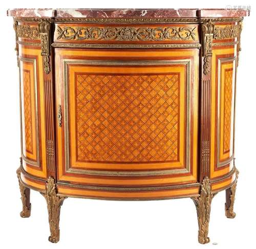 FRENCH MARQUETRY & BRONZE MOUNTED CABINET WITH ROUGE MAR...