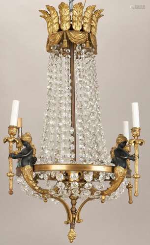 FRENCH EMPIRE STYLE GILT BRONZE & CRYSTAL FIGURAL CHANDE...