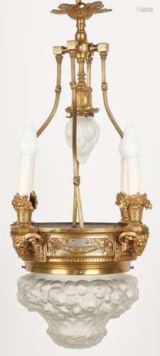 FRENCH BRONZE LANTERN CHANDELIER W/ RELIEF MOLDED DOME