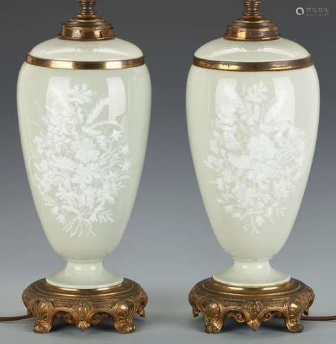 PR. PATE-SUR-PATE GILT MOUNTED CELADON PORCELAIN LAMPS