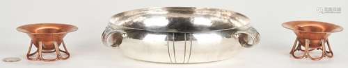 WILLIAM SPRATLING STERLING SILVER BOWL AND 2 COPPER SALT CEL...