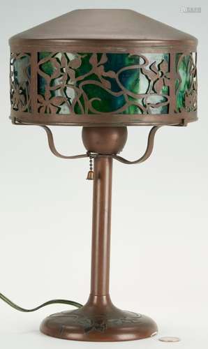 HEINTZ BRONZE TABLE LAMP W/ SLAG GLASS SHADE