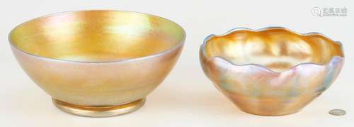 2 LARGE TIFFANY FAVRILE IRIDESCENT ART GLASS BOWLS