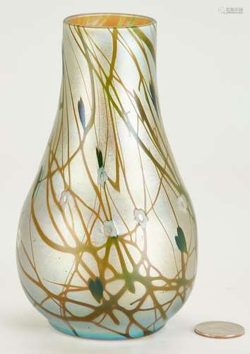 STEUBEN AURENE IRIDESCENT MILLEFIORI ART GLASS VASE