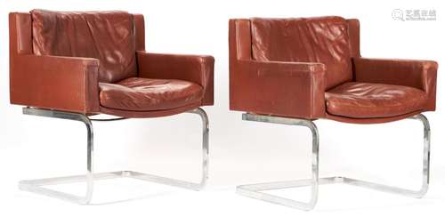 PR. MID-CENTURY LEATHER ARMCHAIRS, ROBERT HAUSSMANN FOR STEN...