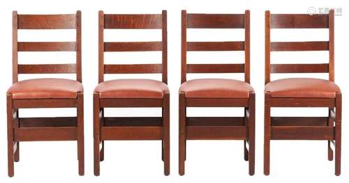 SET OF 4 LABELED L .& J.G. STICKLEY OAK SIDE CHAIRS