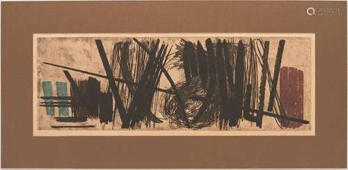 HANS HARTUNG SIGNED ABSTRACT AQUATINT, LARGE HORIZONTAL OR G...