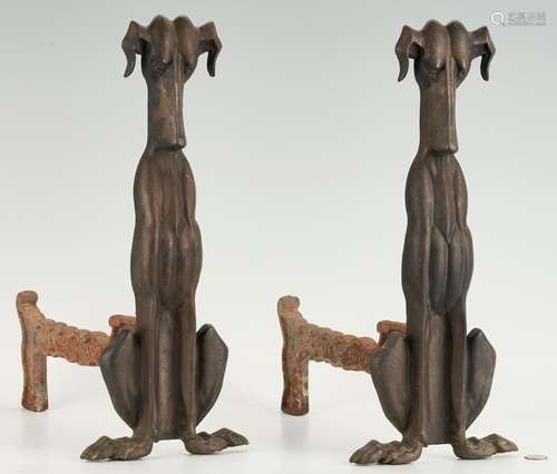 PAIR DOG ANDIRONS, NASHVILLE TENN. CHROME PLATE CO.