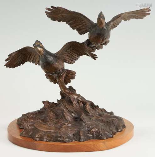 CLARK BRONSON WESTERN BRONZE SCULPTURE, BOBWHITE BURST