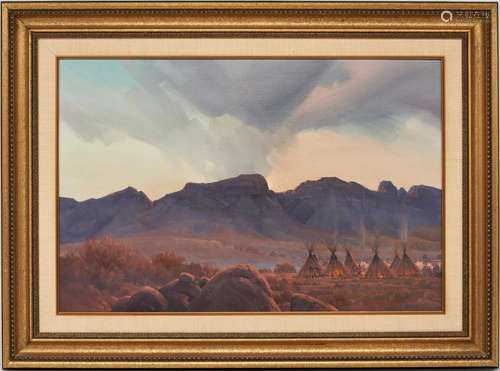 BILL HUGHES O/C PAINTING, BLACK ELK'S CAMP