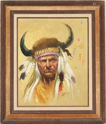 SANTOS BARBOSA FRAMED O/B PAINTING OF A MEDICINE MAN