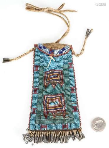 NATIVE AMERICAN KIOWA BEADED STRIKE-A-LIGHT BAG