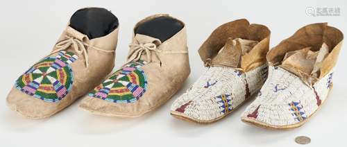 TWO PAIRS OF NATIVE AMERICAN PLAINS MOCCASINS