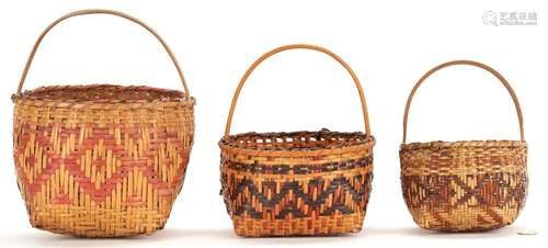 3 NATIVE AMERICAN CHEROKEE RIVERCANE BASKETS W/ HANDLES