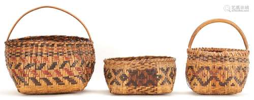 3 NATIVE AMERICAN CHEROKEE RIVERCANE BASKETS