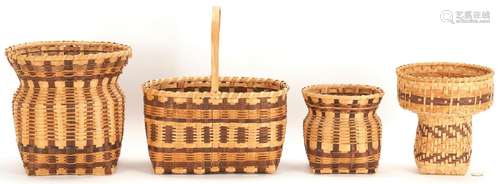 FOUR (4) CHEROKEE NATIVE AMERICAN SIGNED BASKETS BY AGNES WE...