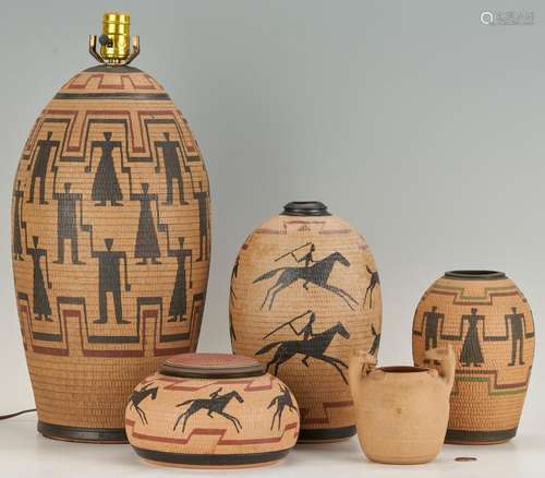 5 KENNETH ALLEN NATIVE AMERICAN THEMED STUDIO POTTERY ITEMS