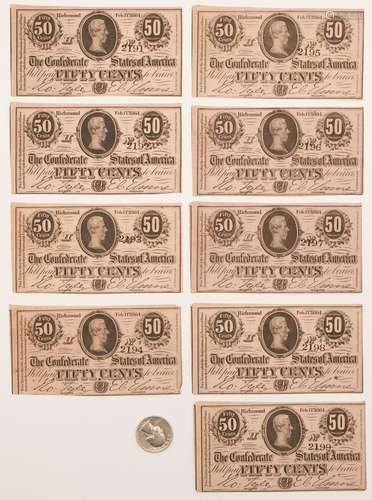 9 CSA 50 CENT J. DAVIS FRACTIONAL NOTES, SEQUENTIAL SERIAL N...