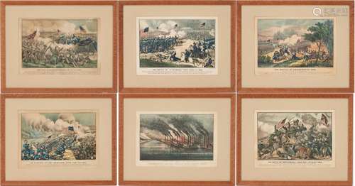 6 CURRIER & IVES CIVIL WAR BATTLE LITHOGRAPHS, INCL. SHI...