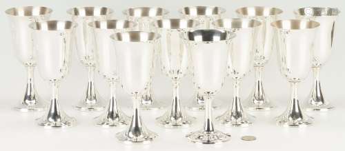 13 STERLING SILVER WATER GOBLETS