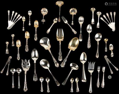 86 PCS. ASSORTED SILVER FLATWARE, MOSTLY STERLING