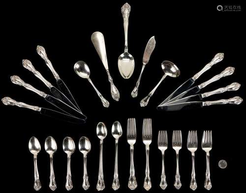 63 PCS. ASSORTED STERLING, INCL. ALVIN CHATEAU ROSE FLATWARE...