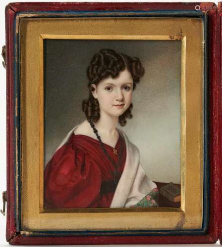 MINIATURE PORTRAIT, YOUNG WOMAN WITH BOOK