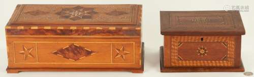 2 INLAID FOLK ART BOXES, INCL. SAILOR MADE DITTY W/ MOTHER O...