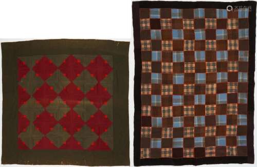 LOG CABIN QUILT C.1890S & ONE-PATCH WOOL PLAID LAP ROBE ...