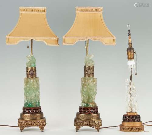 3 ASIAN CARVED LAMPS, INCL. CHINESE FLUORITE