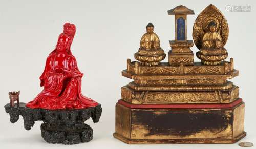 BUDDHIST SHRINE AND CHINESE GUANYIN, 2 ITEMS