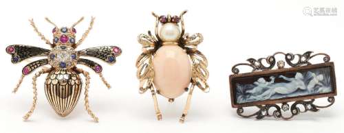 3 LADIES 14K BROOCHES, INCL. INSECTS