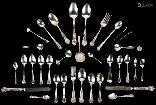 58 PCS. ASSORTED SILVER FLATWARE, MOSTLY STERLING