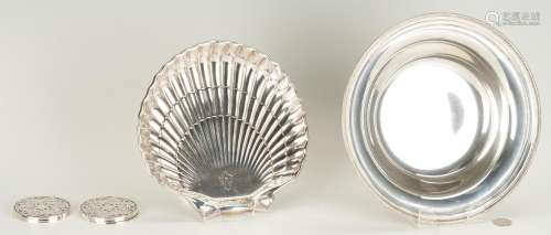8 STERLING SILVER ITEMS, INCL. GORHAM SHELL BOWL, FISHER CEN...