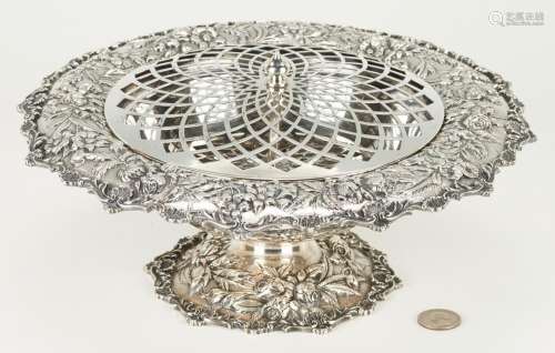 KIRK STERLING REPOUSSE CENTERPIECE BOWL W/ FLOWER FROG