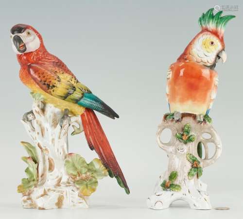 2 GERMAN PORCELAIN BIRD FIGURES, PARROT & MACAW