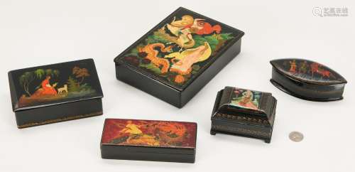 5 RUSSIAN PALEKH LACQUER BOXES