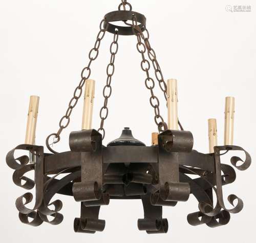 FRENCH GOTHIC STYLE HAND FORGED IRON CHANDELIER