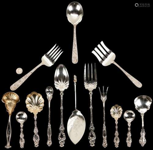 18 PCS COIN AND STERLING FLATWARE INCL. GORHAM BUST, WHITING...