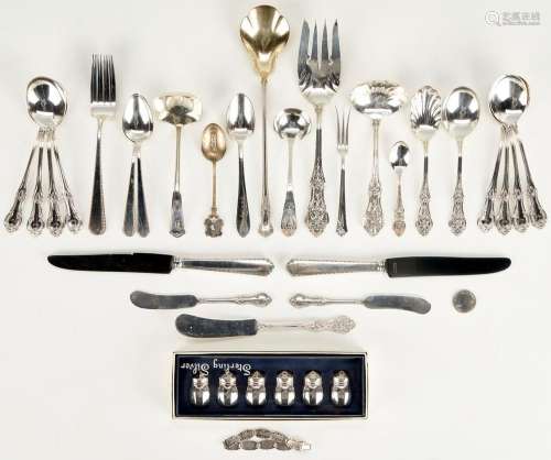 35 PCS. ASSORTED STERLING SILVER INCL. FLATWARE, SALT & ...