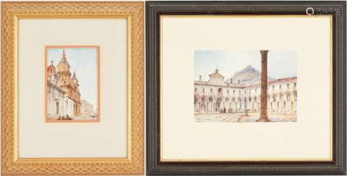 2 CONTINENTAL SCHOOL GRAND TOUR W/C PAINTINGS