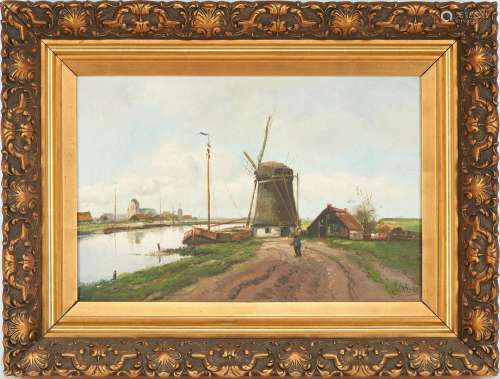 DUTCH SCHOOL O/C PASTORAL LANDSCAPE PAINTING, SIGNED HOFLAND