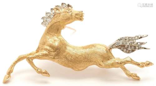 14K GOLD & DIAMOND HORSE BROOCH
