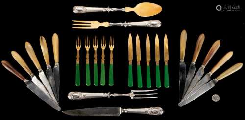 24 PCS. FRENCH FLATWARE, STERLING, SHAGREEN, & HORN HAND...