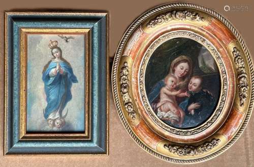 Zwei religiöse Kleinstbilder: Maria und der Jesusknabe mit e...