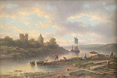 Johannes Hilverdink (1813-1902), Flusslandschaft mit Booten ...