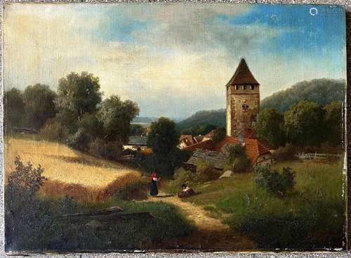 Otto GOLDMANN (1844-1915), Landschaft mit Turm und figürlich...